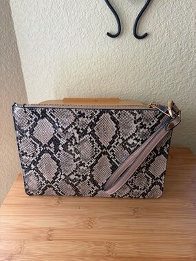 a new day Beige and Black Snake-Print Wristlet Clutch with Detachable Strap